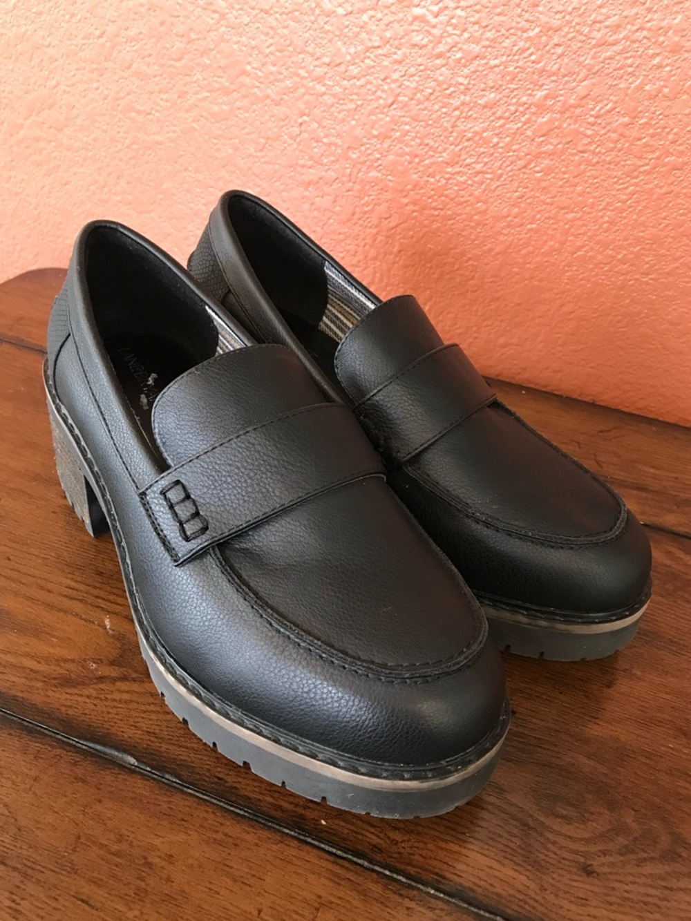Lane Bryant Women’s 9W Black Lug-Sole Chunky Penny Strap Loafers Shoes in EUC - Picture 2 of 15